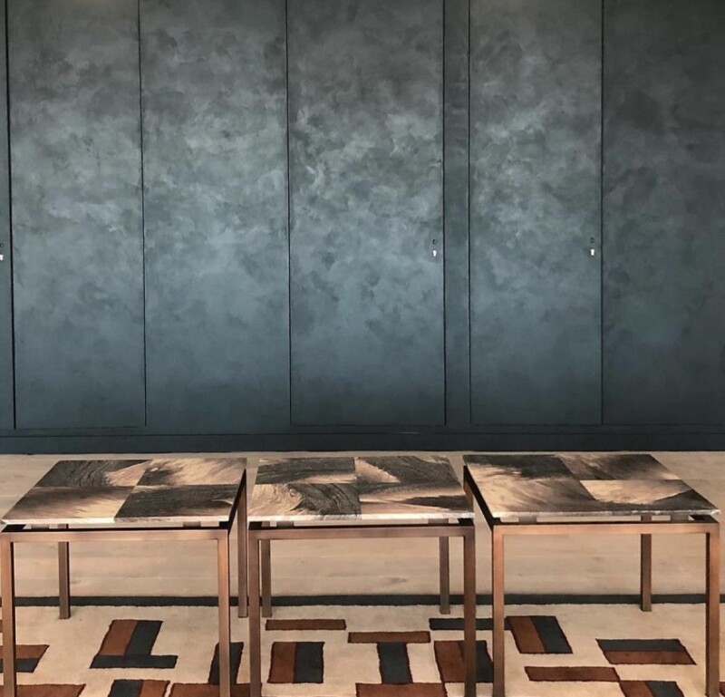 Blue Venetian Plaster Wall in a Living Room